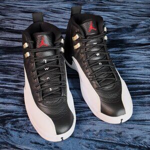 Jordan Playoff 12, size 8.5, black white and red